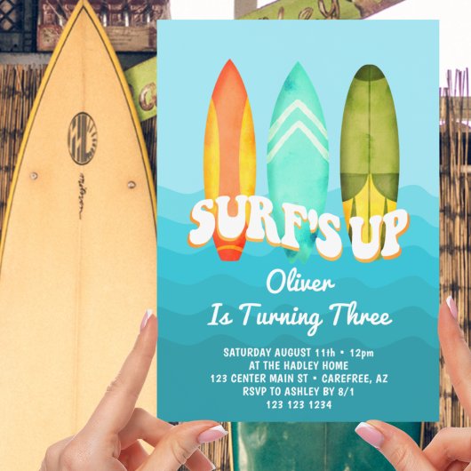 Surfs Up Surfboard Boy 3e Verjaardag Kaart