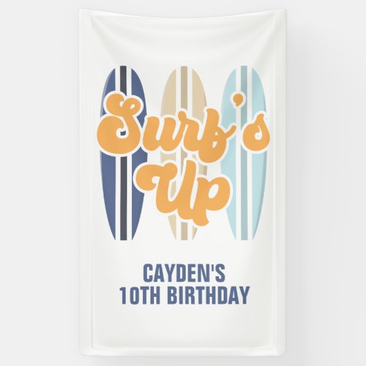 Surf's Up Surfboard Strand Verjaardag Spandoek (Verticaal)