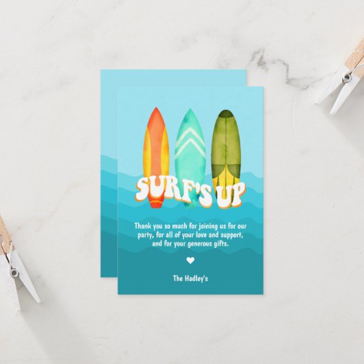 Surfs Up Surfboard Verjaardag Dank u Kaart (Voorkant / Achterkant in situ)