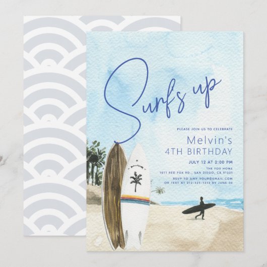 Surf's Up Surfboards Beach Blue Verjaardag Kaart (Voorkant / Achterkant)
