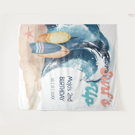 Surf's Up | Surfen op tropisch strand verjaardag Wandkleed (Voorkant (horizontaal))