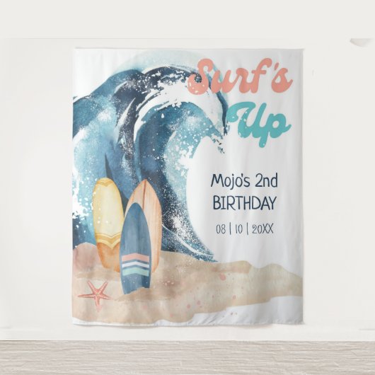 Surf's Up | Surfen op tropisch strand verjaardag Wandkleed (Voorkant)