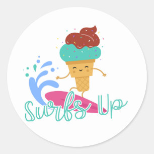 Surfs Up Surfen Zomer Ijs Moppig Leuk Favoriet Ronde Sticker