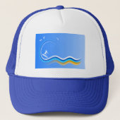 Surf's Up Surfing Silhouette Blue Hat Trucker Pet (Voorkant)