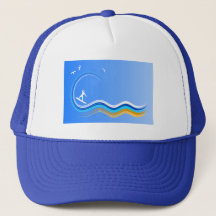 Surf's Up Surfing Silhouette Blue Hat