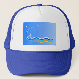 Surf's Up Surfing Silhouette Blue Hat Trucker Pet