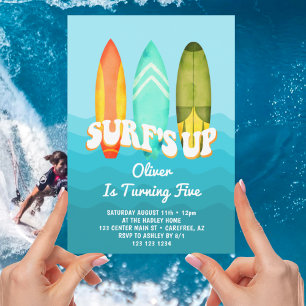 Surfs Up Surfplank Jongen 5e Verjaardag Kaart