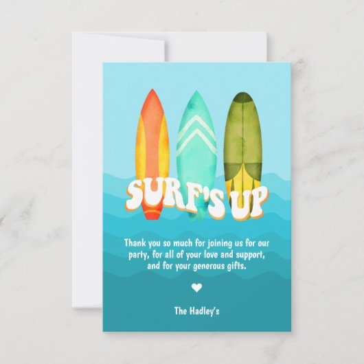 Surfs Up Surfplank Verjaardag Bedankt Kaart (Voorkant)