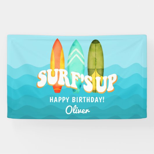 Surfs Up Surfplank Verjaardag Spandoek (Horizontaal)