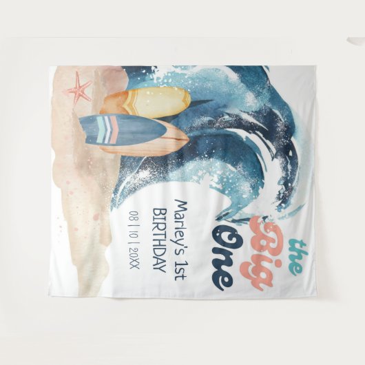 Surf's Up | The Big One Beach Baby 1e Verjaardag Wandkleed (Voorkant (horizontaal))