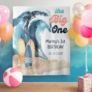 Surf's Up   The Big One Beach Baby 1e Verjaardag Wandkleed