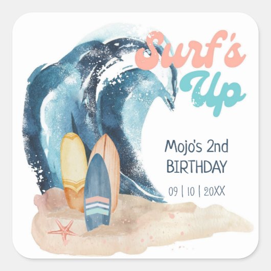 Surf's Up | Tropische strand surfende kinderen ver Vierkante Sticker (Voorkant)