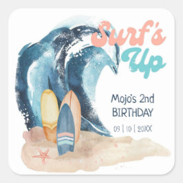 Surf's Up | Tropische strand surfende kinderen ver Vierkante Sticker