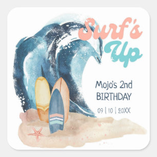 Surf's Up   Tropische strand surfende kinderen ver Vierkante Sticker