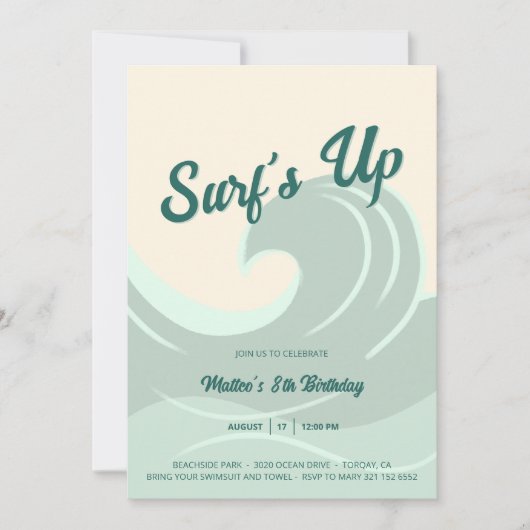 Surf's Up - Uitnodiging voor kinderverjaardagsfees (Voorkant)