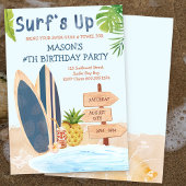 Surfs Up Verjaardagsfeest Jongens Surfboard uitnod Kaart