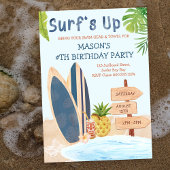 Surfs Up Verjaardagsfeest Jongens Surfboard uitnod Kaart