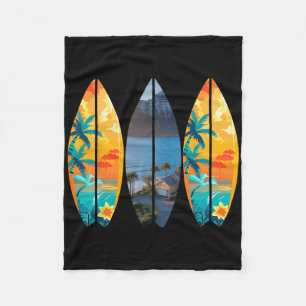 Surfstrand Surfplank Retro Tropisch Hawaï Palm Fleece Deken