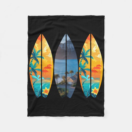 Surfstrand Surfplank Retro Tropisch Hawaï Palm Fleece Deken (Voorkant)