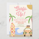 Surft omhoog! Roze Strand Surf Modern Verjaardagsf Kaart (Voorkant)