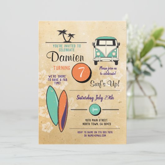 Surft omhoog! Surfen Verjaardagsfeestje Uitnodigen Kaart (Staand voorkant)