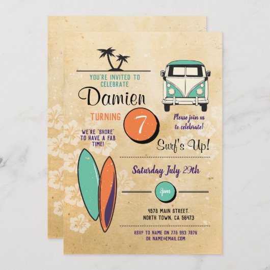 Surft omhoog! Surfen Verjaardagsfeestje Uitnodigen Kaart (Voorkant / Achterkant)