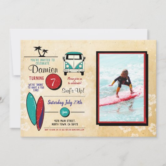 Surft omhoog! Surfende verjaardag Nodig het Beach  Kaart (Voorkant)