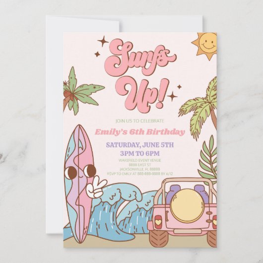 Surft omhoog! Surven Board Groovy Retro Verjaardag Kaart (Voorkant)