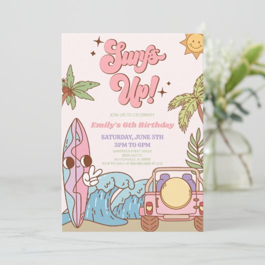 Surft omhoog! Surven Board Groovy Retro Verjaardag Kaart (Staand voorkant)