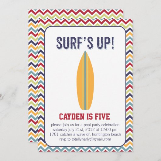 Surft omhoog. Uitnodiging voor poolpartijen (Voorkant / Achterkant)