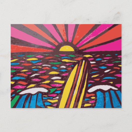 Surft op Folk Art Seascape Surfer Abstract Briefkaart (Voorkant)
