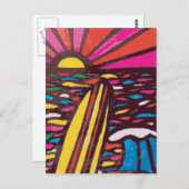 Surft op Folk Art Seascape Surfer Abstract Briefkaart (Voorkant / Achterkant)