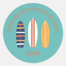 Surft Op JONGEN Surfplank strand Verjaardagsfeest Ronde Sticker