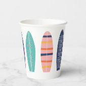 Surft op Retro Beach Girl Surfboard Papieren Bekers (Achterkant)