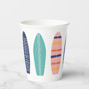 Surft op Retro Beach Girl Surfboard Papieren Bekers
