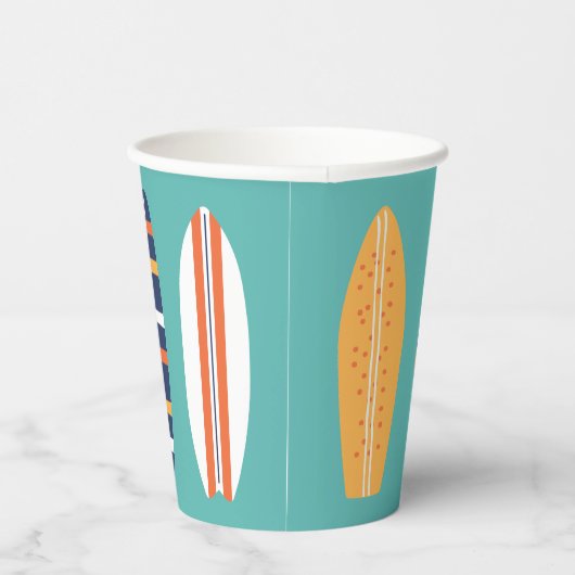 Surft op Retro Beach Surfboard Paper Cups Papieren Bekers (Rechts)