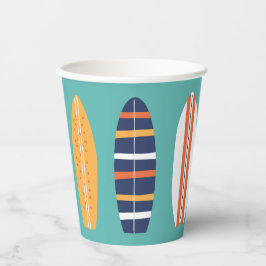 Surft op Retro Beach Surfboard Paper Cups Papieren Bekers