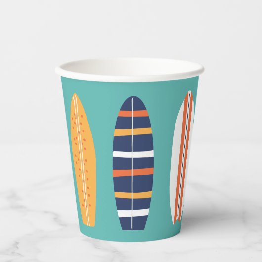 Surft op Retro Beach Surfboard Paper Cups Papieren Bekers (Voorkant)