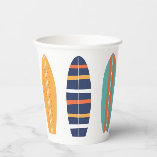 Surft op Retro Beach Surfboard Paper Cups Papieren Bekers (Voorkant)
