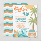 Surft op Surf Beach Surf Up Birthday Uitnodiging (Voorkant / Achterkant)