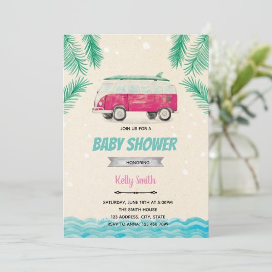 Surft op verjaardagsfeestuitnodiging kaart (Staand voorkant)