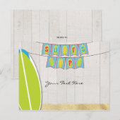 Surft Up Banner & Board White Wood Beach Party Uitnodiging Briefkaart (Voorkant / Achterkant)