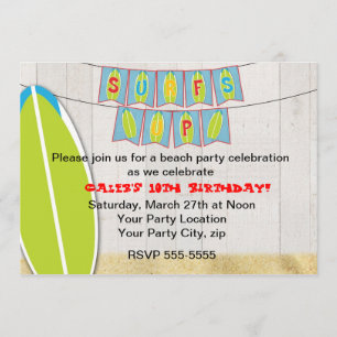 Surft up Beach Party Surfboard Surfing Invitation Kaart