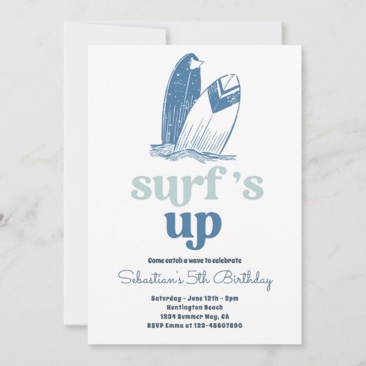 Surft up Modern Surfboard Beach Birthday Party Kaart (Voorkant)