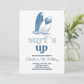 Surft up Modern Surfboard Beach Birthday Party Kaart (Staand voorkant)