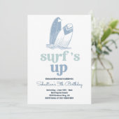 Surft up Modern Surfboard Beach Birthday Party Kaart (Staand voorkant)