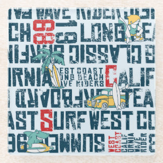 Surfteam van Californië: Grunge naadloos patroon. Glazen Onderzetter