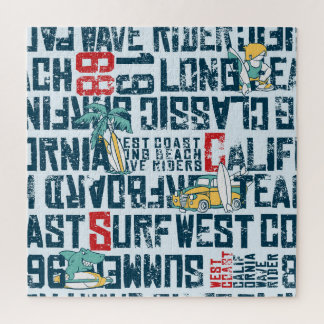 Surfteam van Californië: Grunge naadloos patroon. Legpuzzel