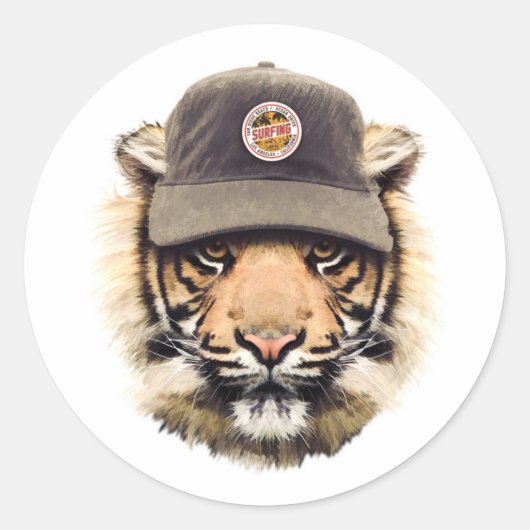 Surftijger Ronde Sticker (Voorkant)