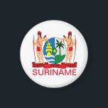 Surinaamse wapenschild magneet<br><div class="desc">Surinaamse wapenmantel. Suriname is een klein land aan de noordoostkust van Zuid-Amerika.</div>